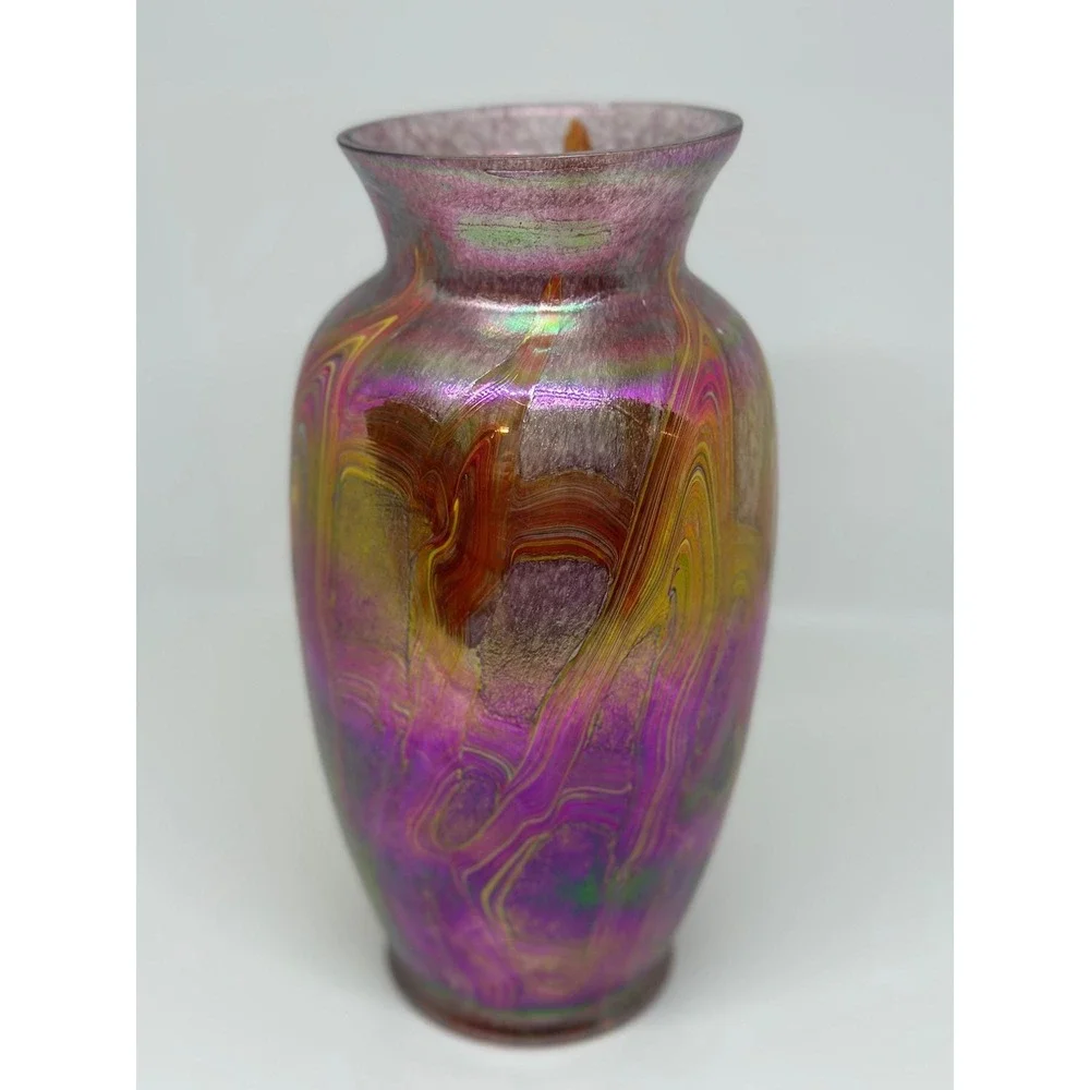 VTG Iridescent Red Luster Art Glass Vase‎ Taiwan Favrile Style Collectible Decor